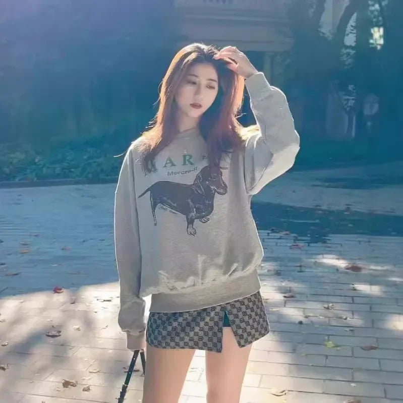 Mardi Korean Printed Loose-Fit Sweatshirt