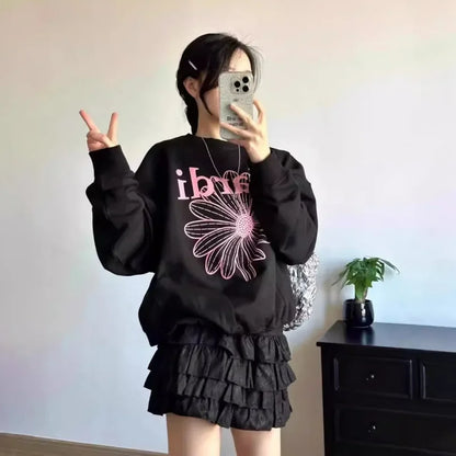 Mardi Korean Printed Loose-Fit Sweatshirt